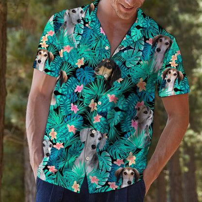 Naughty Saluki Lost In Tropical Jungle Pattern Hawaiian Shirt, Hawaiian Shirt Gift, Christmas Gift