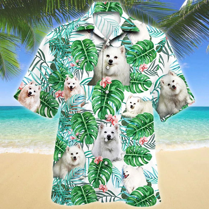 Adorable American Eskimo Dog Tropical Plant Pattern Hawaiian Shirt, Hawaiian Shirt Gift, Christmas Gift