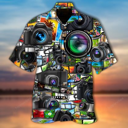 I Love Picture Cameras Doodle Art Design Hawaiian Shirt, Hawaiian Shirt Gift, Christmas Gift