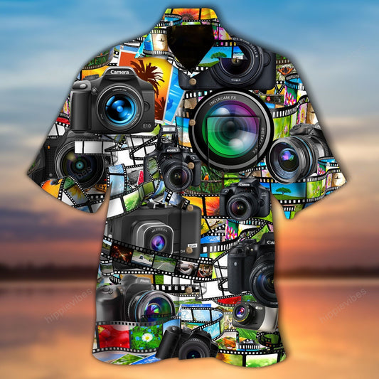 I Love Picture Cameras Doodle Art Design Hawaiian Shirt, Hawaiian Shirt Gift, Christmas Gift