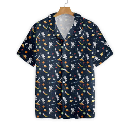 Astronaut Hello On Dark Background Pattern Hawaiian Shirt, Hawaiian For Gift