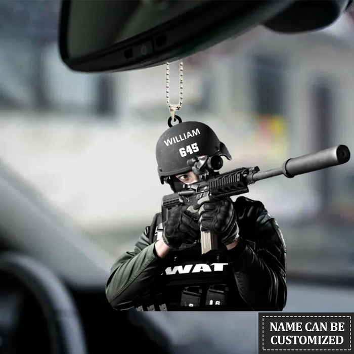 Personalized Flat Car Hanging Ornament SWAT With Gun, Christmas Decoration