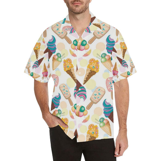 Colorful Ice Cream Pattern Men's All Over Print Hawaiian Aloha Shirt, Hwaiian For Gift