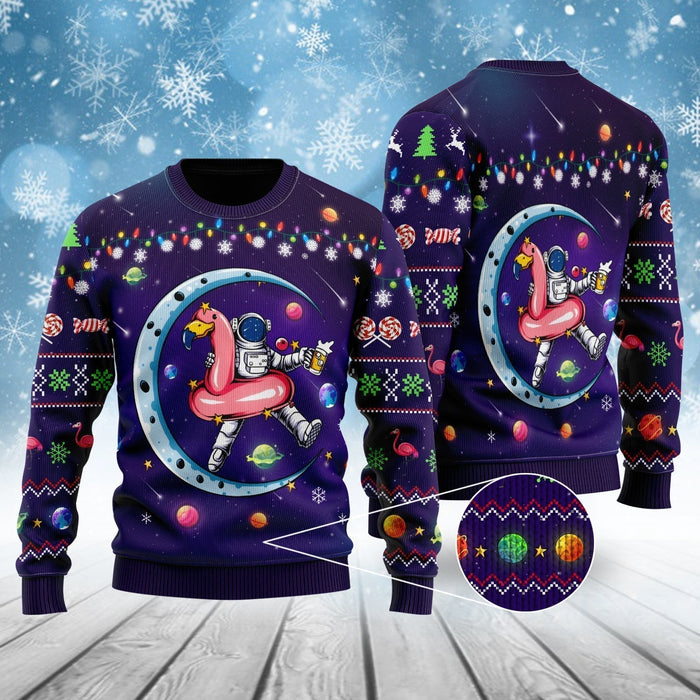 Funny Astronauts Sit On Flamingo Floats In Space With The Planet Ugly Christmas Sweater, Christmas Ugly Sweater,Christmas Gift,Gift Christmas 2022