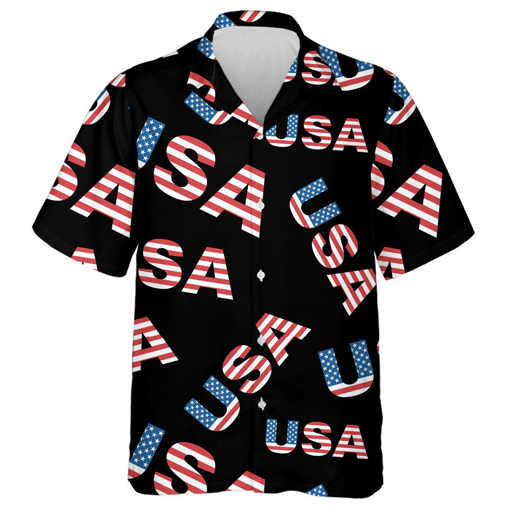 USA Letter Made By Flag Black Background Pattern Hawaiian Shirt, Hawaiian Shirt Gift, Christmas Gift