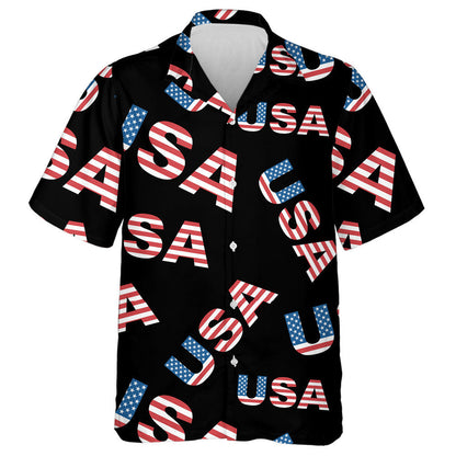 USA Letter Made By Flag Black Background Pattern Hawaiian Shirt, Hawaiian Shirt Gift, Christmas Gift