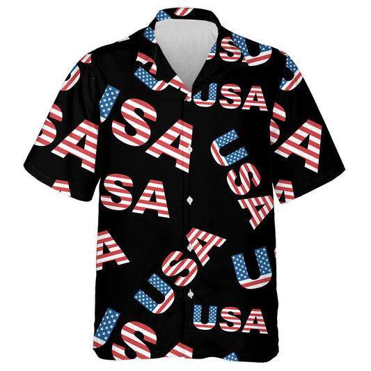 USA Letter Made By Flag Black Background Pattern Hawaiian Shirt, Hawaiian Shirt Gift, Christmas Gift