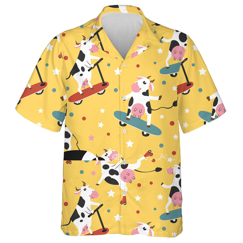 Hand Draw Cows On Skates And Kick Scooters Hawaiian Shirt, Hawaiian Shirt Gift, Christmas Gift