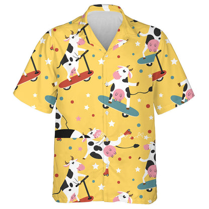Hand Draw Cows On Skates And Kick Scooters Hawaiian Shirt, Hawaiian Shirt Gift, Christmas Gift