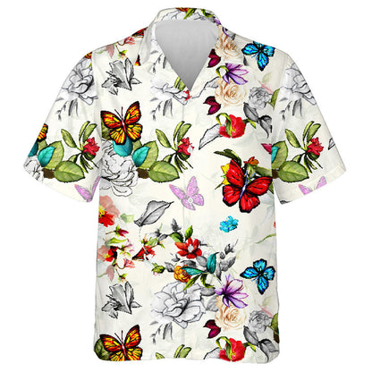 Roses Wild Rosemary Peony With Leaves And Butterflies Hawaiian Shirt, Hawaiian Shirt Gift, Christmas Gift