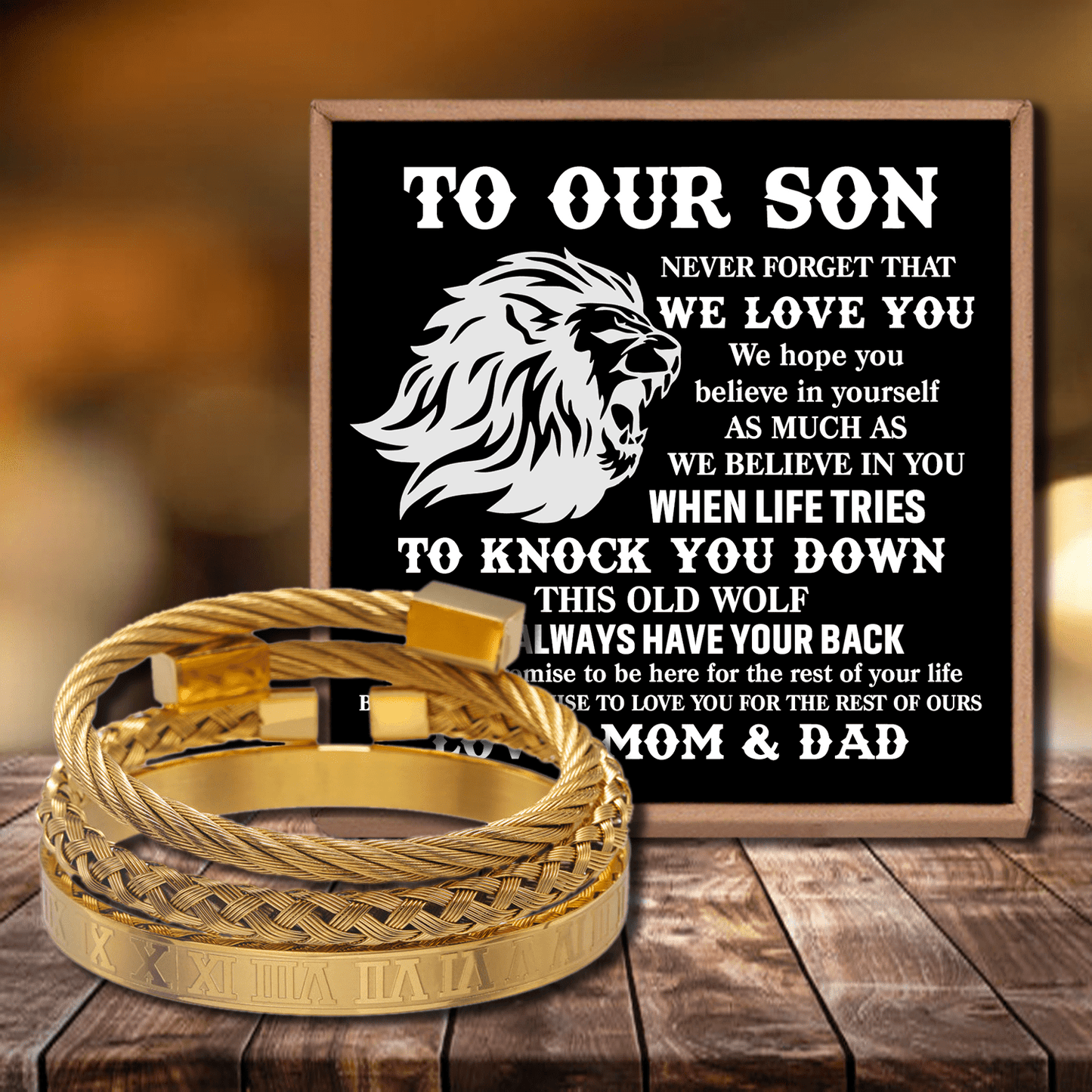 To Our Son - Always Have Your Back Roman Numeral Bangle Weave Bracelets Set