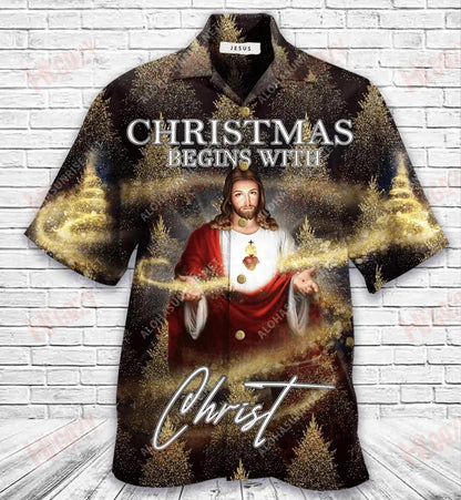 Christmas Begins With Jesus Short Hawaiian Shirt Vacation Aloha Shirt Best Hawaiian Shirts Hawaiian Shirts For Women, Hawaiian Shirt Gift, Christmas Gift