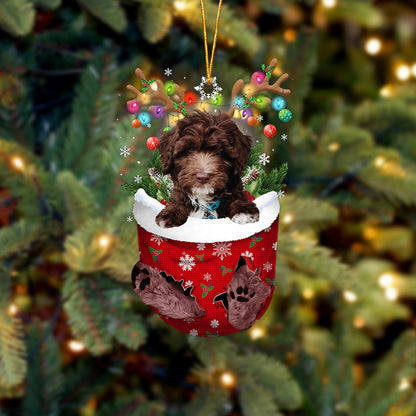 Chocolate Goldendoodle In Snow Pocket Christmas Ornament Flat Acrylic Dog Ornament,Christmas Shape Ornament, Happy Christmas Ornament, Christmas Gift, Christmas Decoration