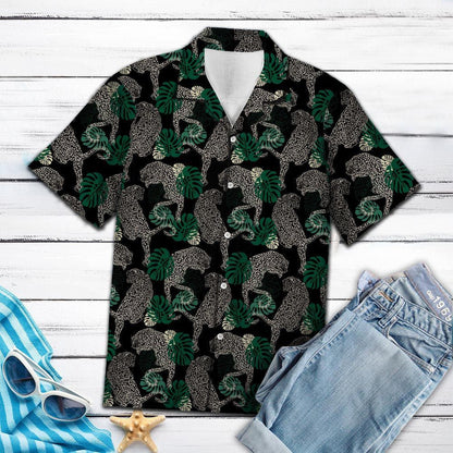 Leopard In Deep Forest Green Monstera Leaves Hawaiian Shirt, Hawaiian Shirt Gift, Christmas Gift