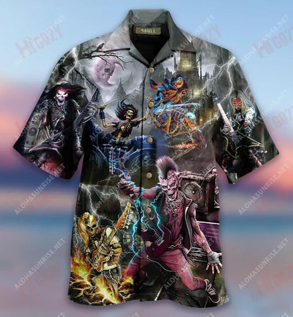 Skull On Party Music At Midnight Short Hawaiian Shirt Hobbies Tropical Shirts Best Hawaiian Shirts Funny Hawaiian Shirts, Hawaiian Shirt Gift, Christmas Gift