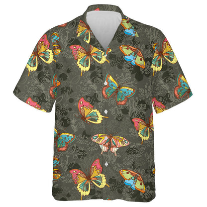 Hand Drawn Colorful Queen Butterflies And Flowers Hawaiian Shirt, Hawaiian Shirt Gift, Christmas Gift