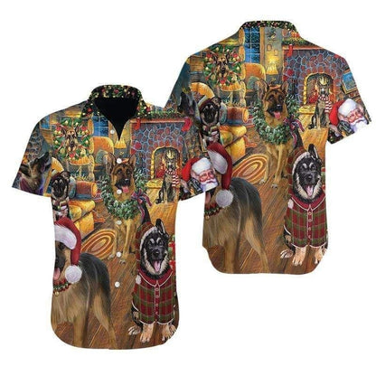 Lovely German Shepherd Christmas Eve Themed Design Hawaiian Shirt, Hawaiian Shirt Gift, Christmas Gift