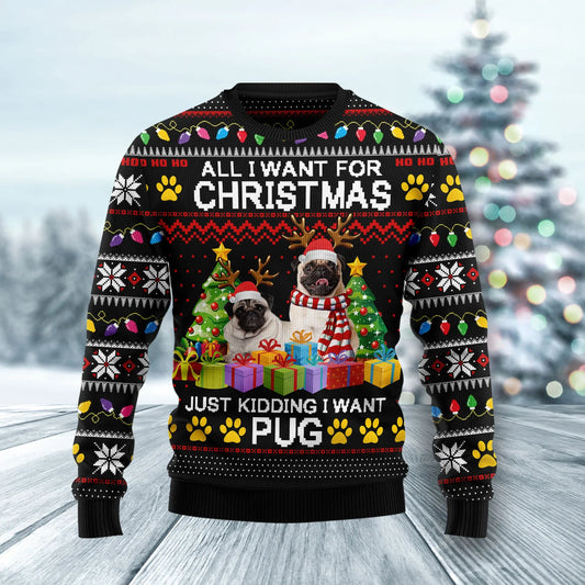 Pug Christmas  unisex womens & mens, couples matching, friends, funny family ugly christmas holiday sweater gifts, Christmas Ugly Sweater