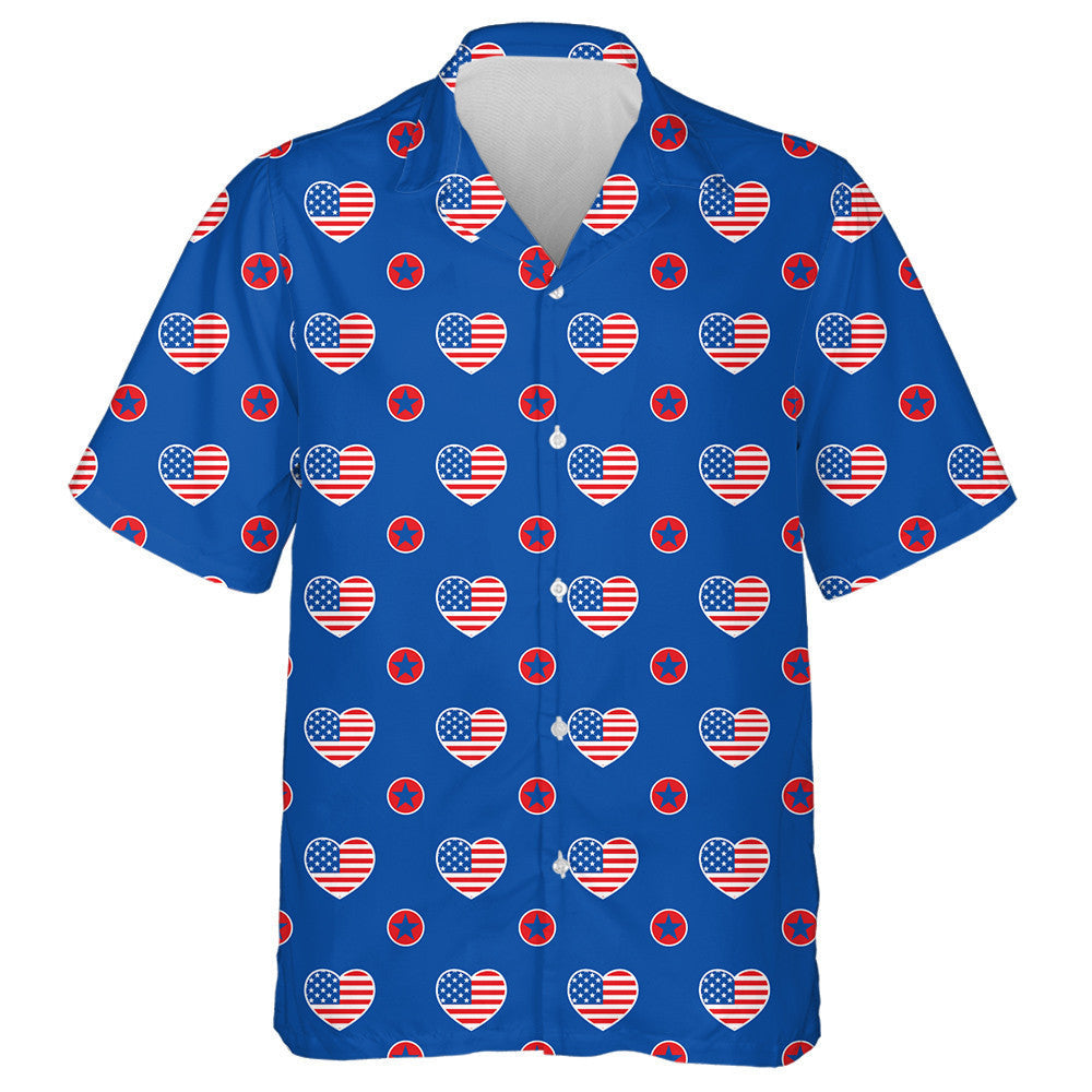 Big Love For America With Heart Shapes And Stars Hawaiian Shirt, Hawaiian Shirt Gift, Christmas Gift