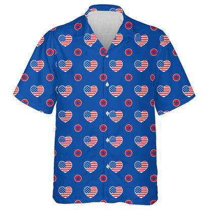 Big Love For America With Heart Shapes And Stars Hawaiian Shirt, Hawaiian Shirt Gift, Christmas Gift