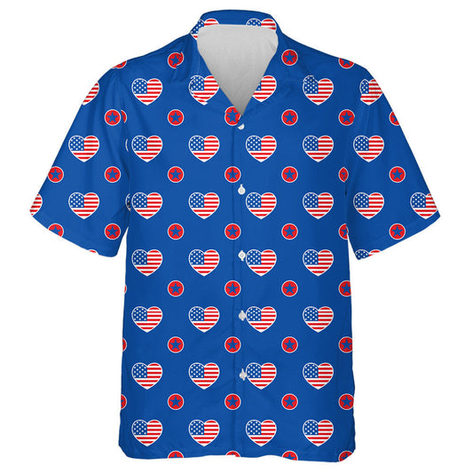 Big Love For America With Heart Shapes And Stars Hawaiian Shirt, Hawaiian Shirt Gift, Christmas Gift