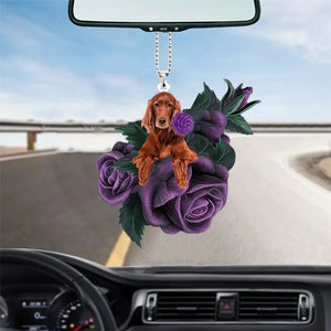 Irish Setter In Purple Rose Car Hanging Ornament, Christmas Decoration