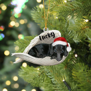 Personalized Black Dachshund Sleeping Angel Christmas Flat Acrylic Dog Ornament Memorial Dog Gift, Christmas Gift