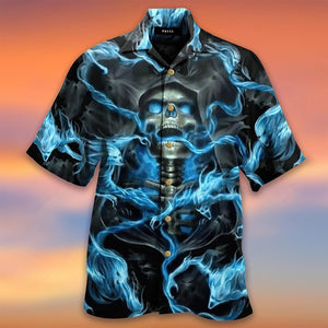 Skull Electric Blue Nice Ornamental Hawaiian Shirt,Hawaiian Shirt Gift, Christmas Gift