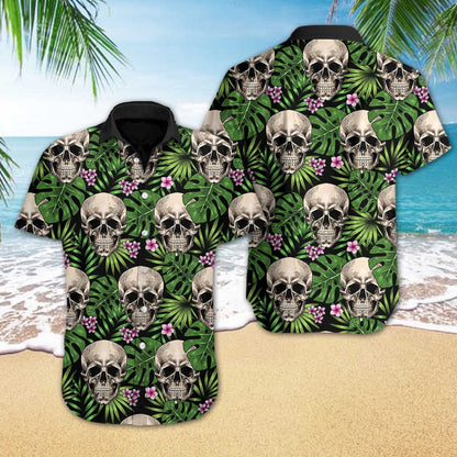 Cool Skull Tropical Leaves Design Hawaiian Shirt,Hawaiian Shirt Gift, Christmas Gift