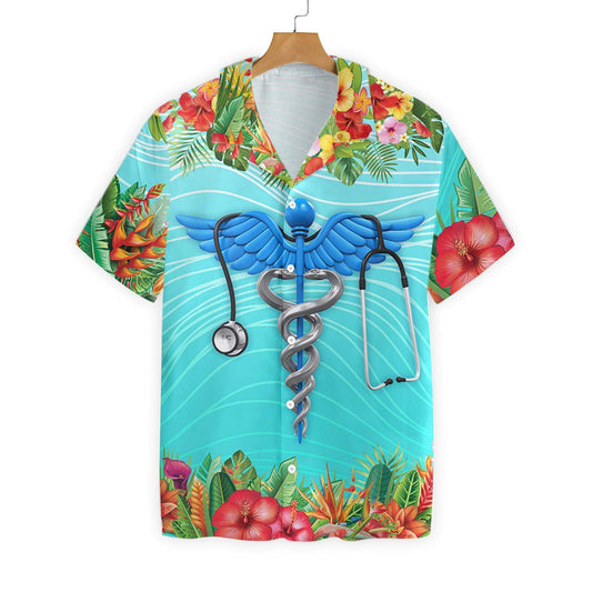 Nurse And Blue Wing Pattern Hawaiian Shirt, Hawaiian Shirt Gift, Christmas Gift