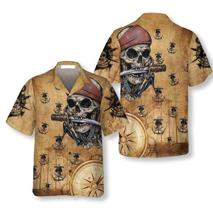 Captain Pirate With Knife Anchors Vintage Design Hawaiian Shirt, Hawaiian Shirt Gift, Christmas Gift