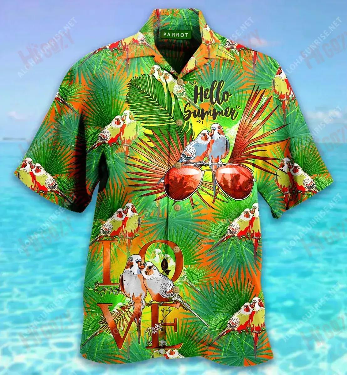 Tropical Parrot Couple Short Hawaiian Shirt Summer Tropical Shirts Tactical Hawaiian Shirt Hawaiian Shirts For Women, Hawaiian Shirt Gift, Christmas Gift