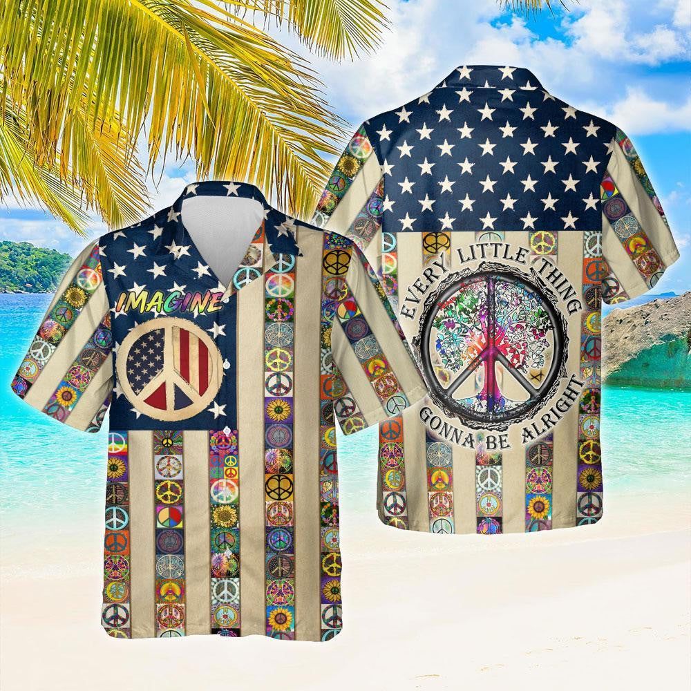 Nice Peace Sign Hippie USA Flag Design Hawaiian Shirt, Hawaiian Shirt Gift, Christmas Gift