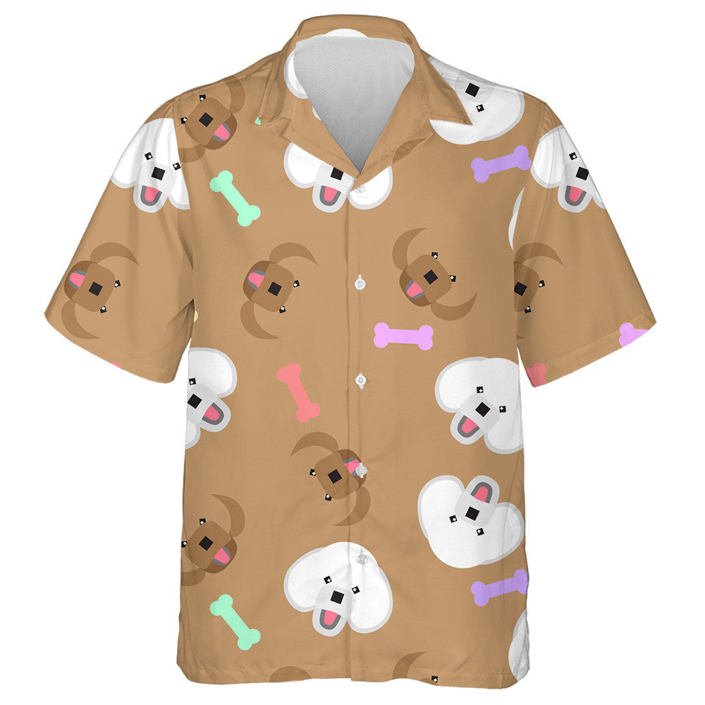 Cartoon Poodle Dog And Bone Icons On Brown Hawaiian Shirt, Hawaiian Shirt Gift, Christmas Gift