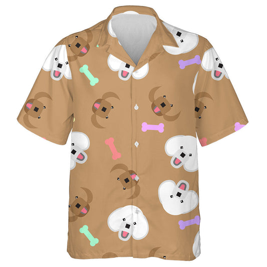 Cartoon Poodle Dog And Bone Icons On Brown Hawaiian Shirt, Hawaiian Shirt Gift, Christmas Gift