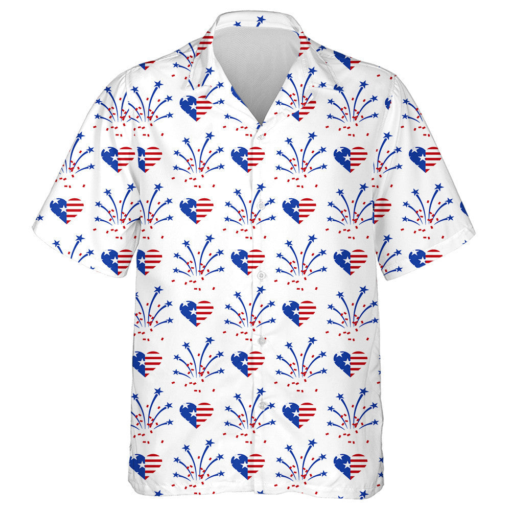 Fireworks And Heart In American National Flag Colors Hawaiian Shirt, Hawaiian Shirt Gift, Christmas Gift