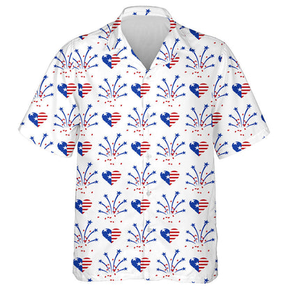 Fireworks And Heart In American National Flag Colors Hawaiian Shirt, Hawaiian Shirt Gift, Christmas Gift