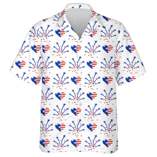 Fireworks And Heart In American National Flag Colors Hawaiian Shirt, Hawaiian Shirt Gift, Christmas Gift