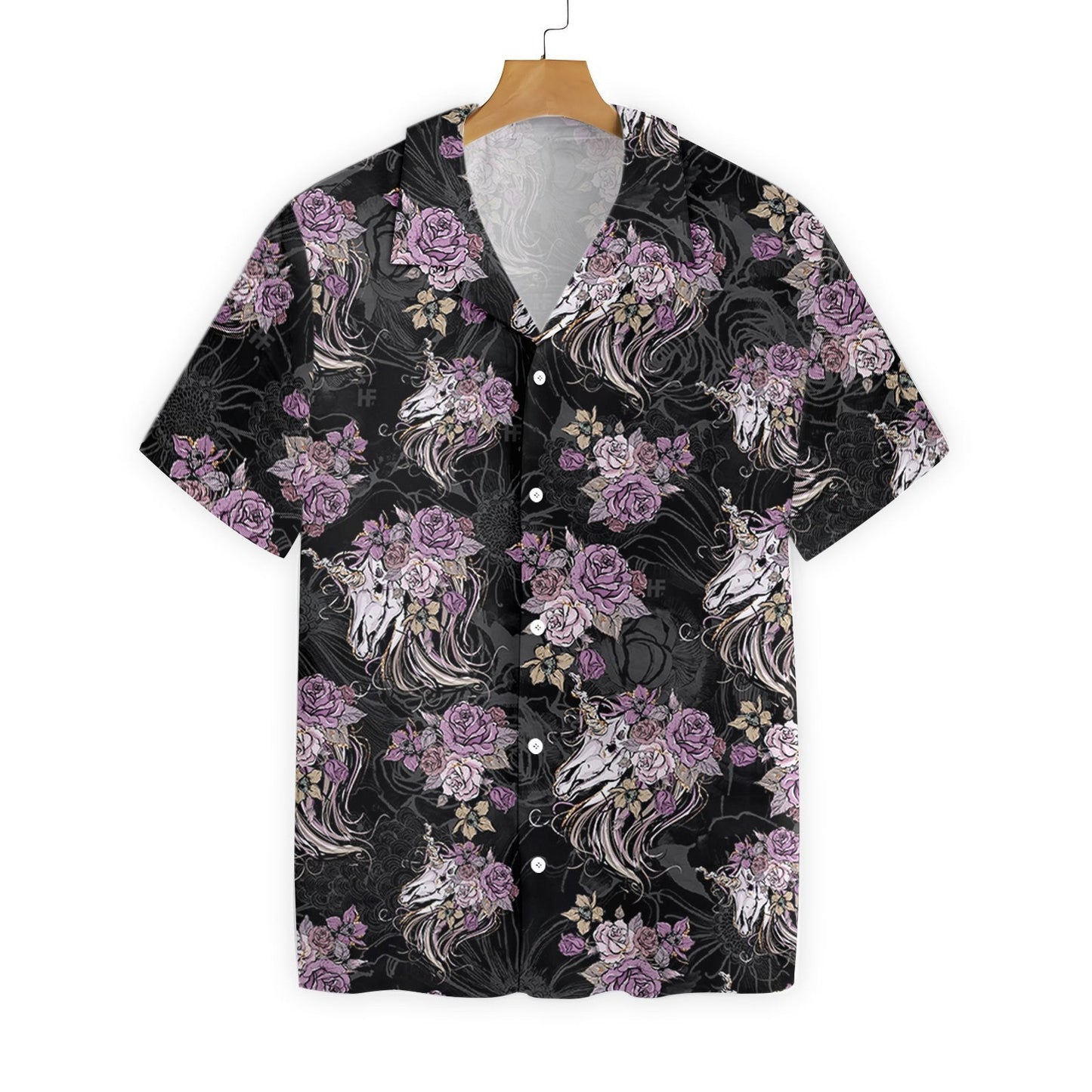 Unicorn Skull Flowers On Black Background Design Hawaiian Shirt, Hawaiian Shirt Gift, Christmas Gift