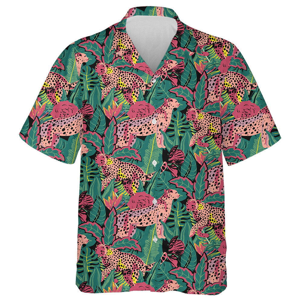 Modern Abstract Leopard With Tropical Leaves And Flowers Hawaiian Shirt, Hawaiian Shirt Gift, Christmas Gift