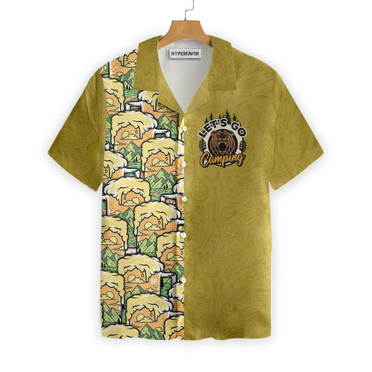 Olive Background Design Hawaiian Shirt Camping Bear Drink Beer, Hawaiian Shirt Gift, Christmas Gift