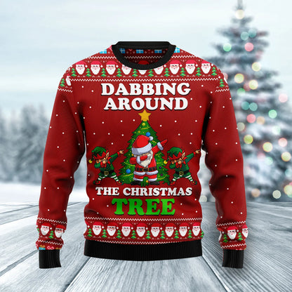 Dabbing Around The Christmas Tree Santa Claus And Goblin Ugly Christmas Sweater,Christmas Gift,Gift Christmas 2024