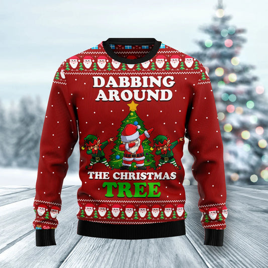 Dabbing Around The Christmas Tree Santa Claus And Goblin Ugly Christmas Sweater,Christmas Gift,Gift Christmas 2024