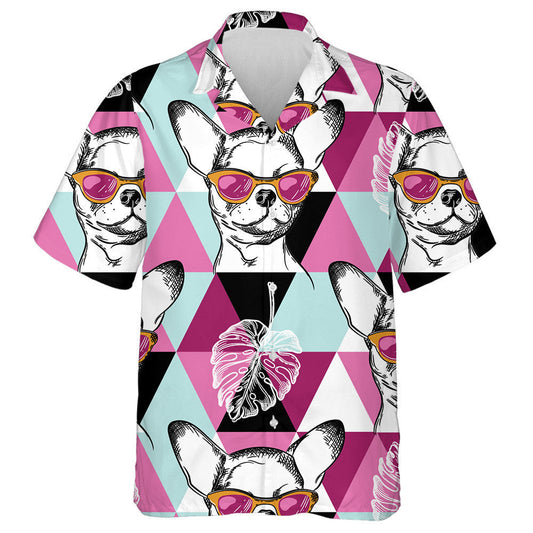 Chihuahua Dog In Pink Glasses With Pink Triangles Hawaiian Shirt, Hawaiian Shirt Gift, Christmas Gift