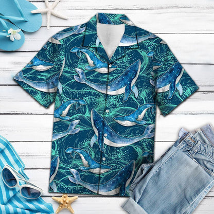 Lively Themed Of Giant Whale Ocean Waves Hawaiian Shirt, Hawaiian Shirt Gift, Christmas Gift