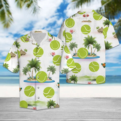 Awesome Gift For Tennis Lover Ball And Island Pattern Hawaiian Shirt, Hawaiian Shirt Gift, Christmas Gift
