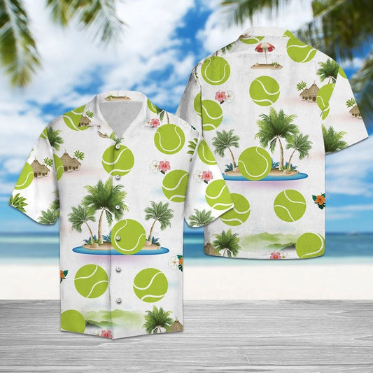 Awesome Gift For Tennis Lover Ball And Island Pattern Hawaiian Shirt, Hawaiian Shirt Gift, Christmas Gift