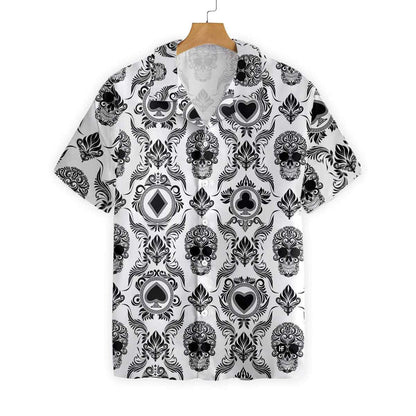 Casino And Black Skull Pattern Hawaiian Shirt, Hawaiian For Gift