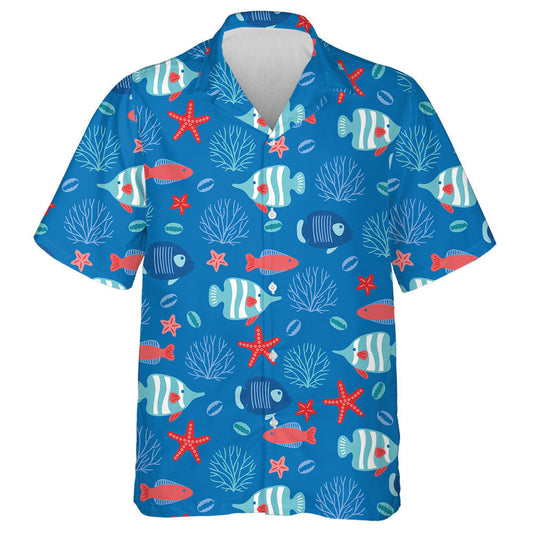 Ocean Pattern With Underwater Fishes Seaweed And Shells Hawaiian Shirt, Hawaiian Shirt Gift, Christmas Gift