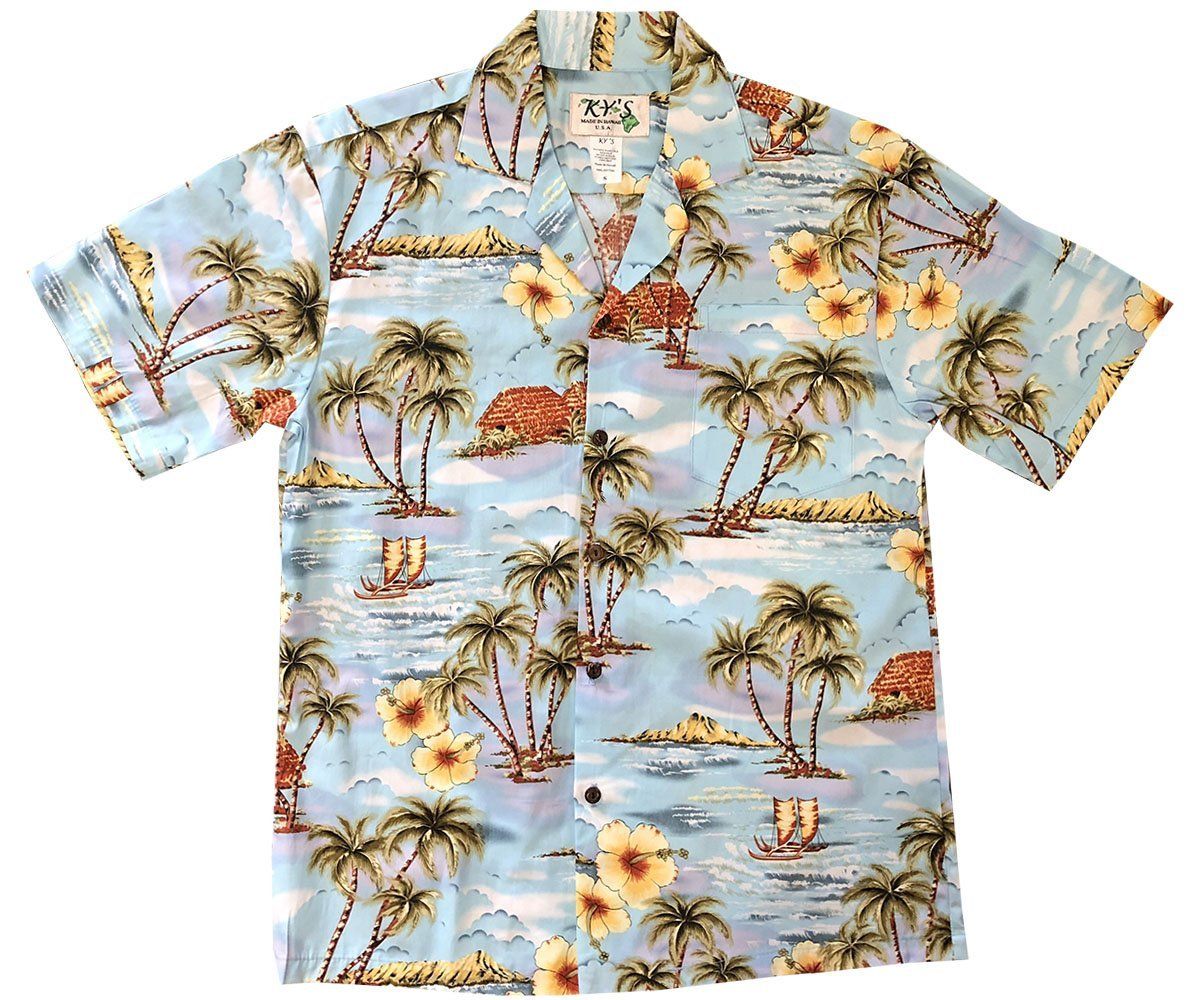 Diamond Head Sailboat Blue Hawaiian Aloha Shirt Hawaiian Shorts Beach Short Sleeve, Hawaiian Shirt Gift, Christmas Gift